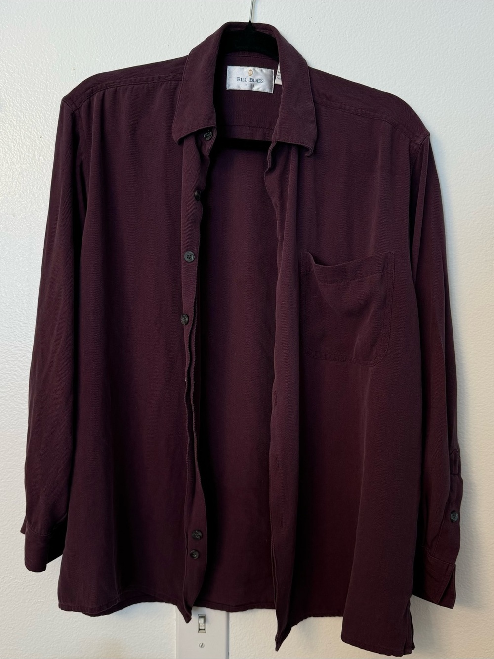 Vintage 1990s Bill Blass 100% Silk Shirt Men’s M Burgundy Long Sleeve